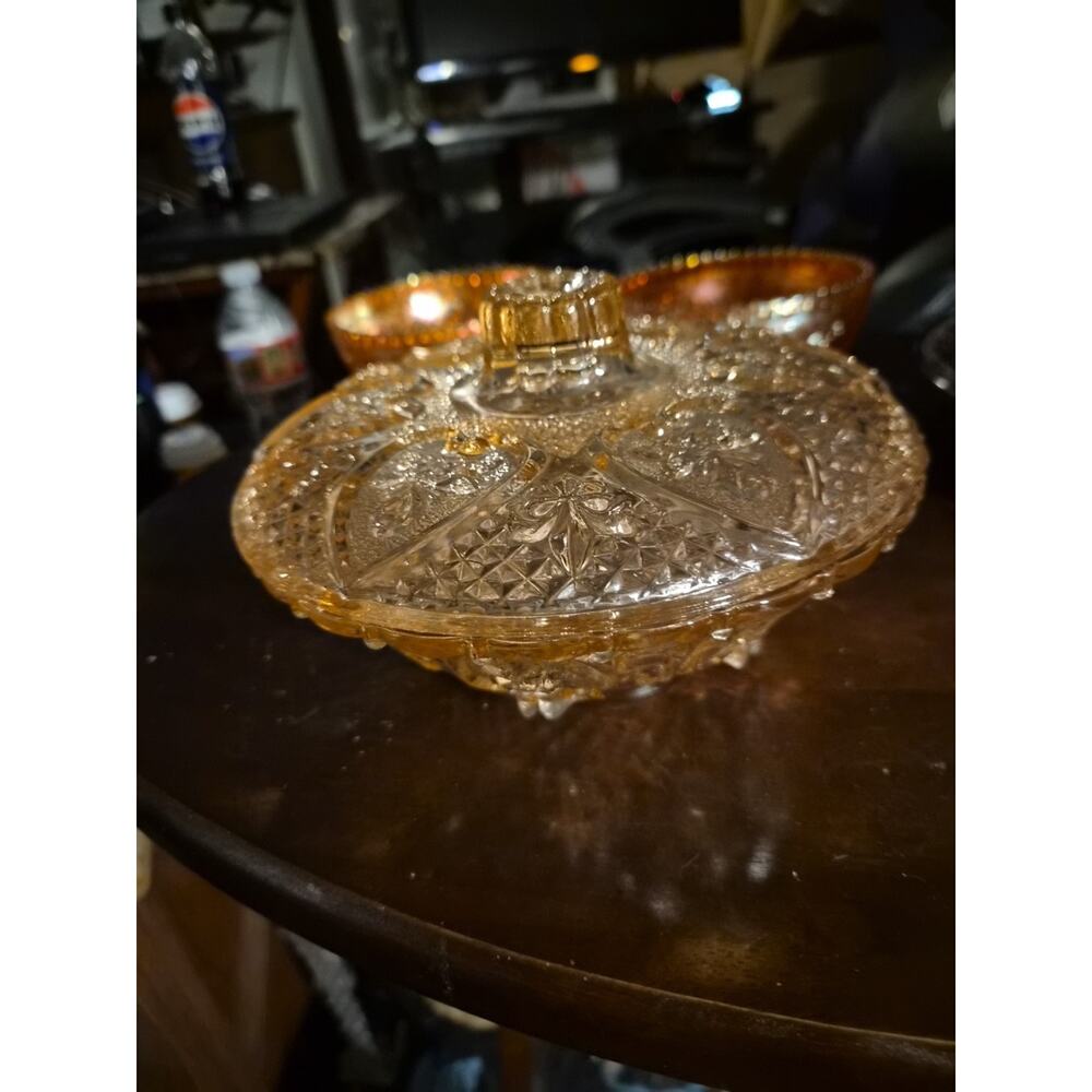 Vintage KIG Malaysia Pink Depression Footed Glass Lidded Candy Dish In Rose And